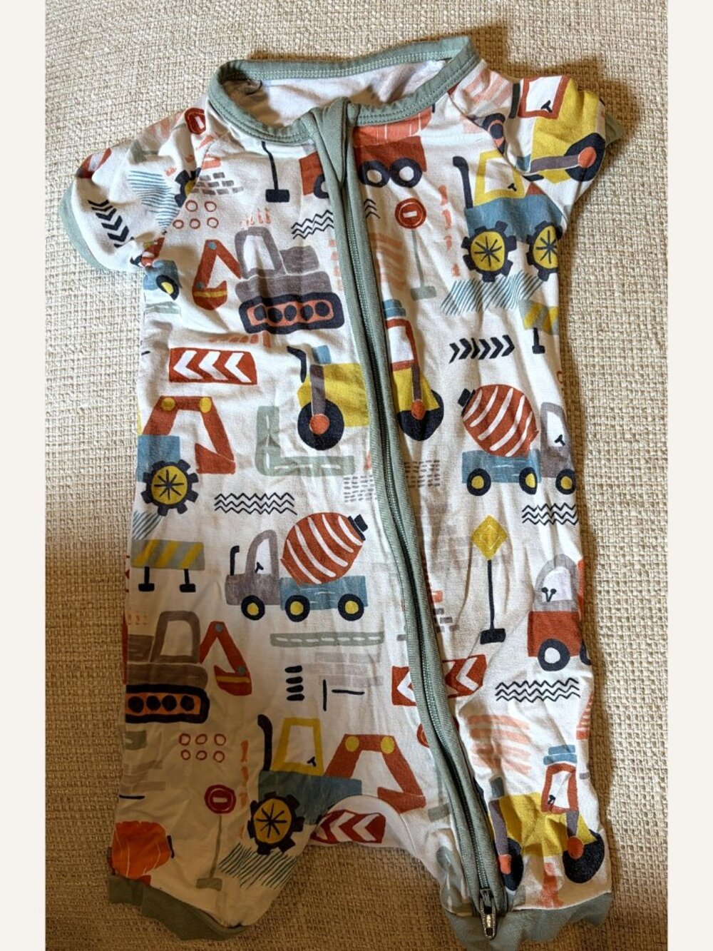 Little Sleepies Construction Trucks Bamboo Shorty Zippy Romper 6-12 Months